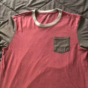 Maroon T-shirt, Gray Sleeves